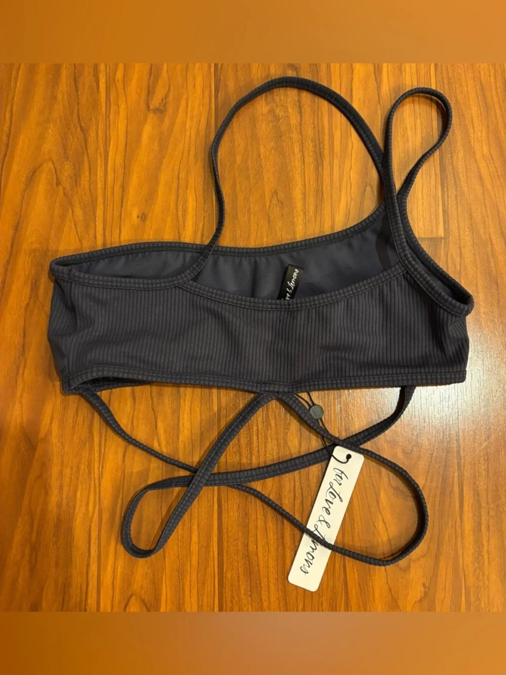 NWT For Love And Lemons Chloe Sports Bra Midnight Blue Navy Ribbed Womens Large